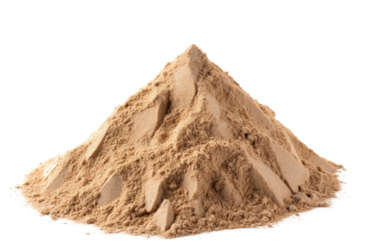 A triangular pile of desert sand with distinct layers and textures, Isolated on white background