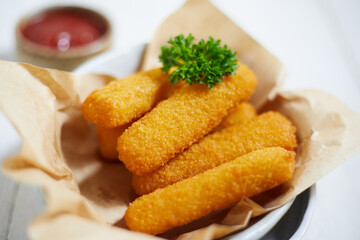 Close up Fried fish sticks.