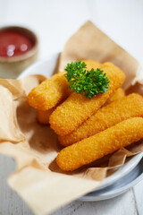 Close up Fried fish sticks.