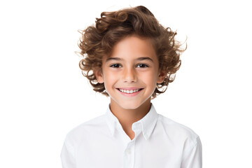 Young boy with bright smile posing in studio Isolated on white background