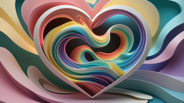 Abstract rainbow colored waves inside heart shape generative ai (