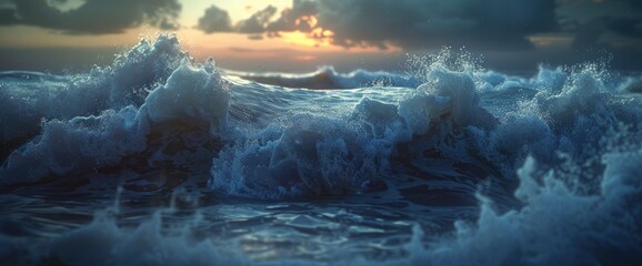 Fototapeta premium Waves crashing against the shore in layers, capturing the power of the sea