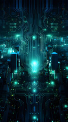 digital green cyberpunk city graphics poster mobile phone background