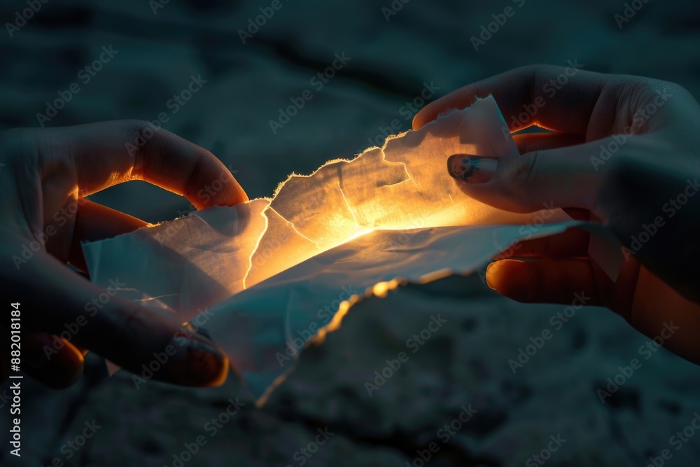 Poster a pair of hands holding a piece of paper, likely containing important information or a document