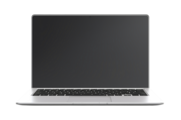 Transparent screen laptop, front view mockup, isolated on white background