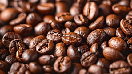Naklejka premium Aroma Essence: Close-Up of Roasted Coffee Beans with Shallow Depth of Field