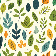 Leaves seamless cartoon pattern in flat design style