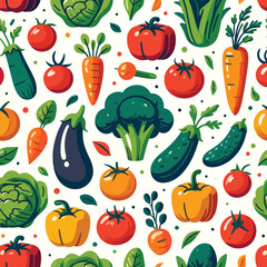 vegetables seamless cartoon pattern in flat design style