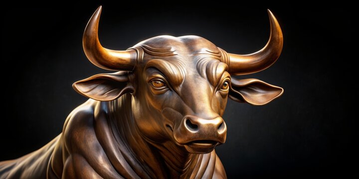 Bronze Bull Close-up A Powerful Symbol of Strength and Prosperity, bull sculpture, bronze art, financial market, stock market, bull market