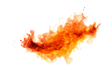 Roaring flames with dynamic movement Isolated on white background