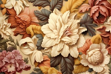 Elegant Floral Tapestry in Cream and Peach Hues