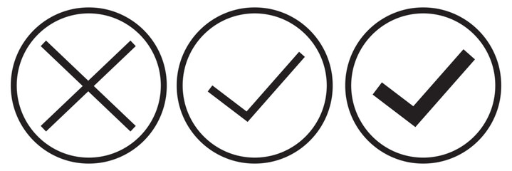 tick and cross button. set of green and red check box with yes and no sign. vector symbol on transparent background.