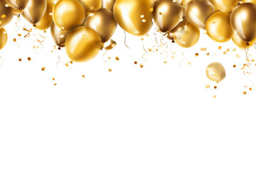Party frame with golden balloons and confetti Isolated on white background
