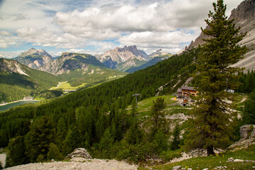 Dolomites. Italy. Mountain lake and beautiful nature.