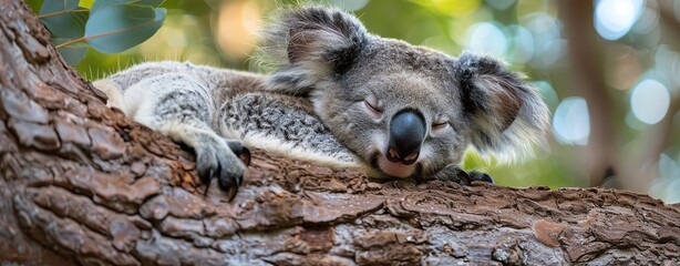 Fototapeta premium A serene koala sleeping, Illustrations, copy space for text, - Generative AI