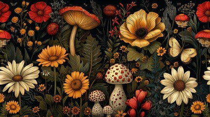 Autumnal Floral and Mushroom Composition