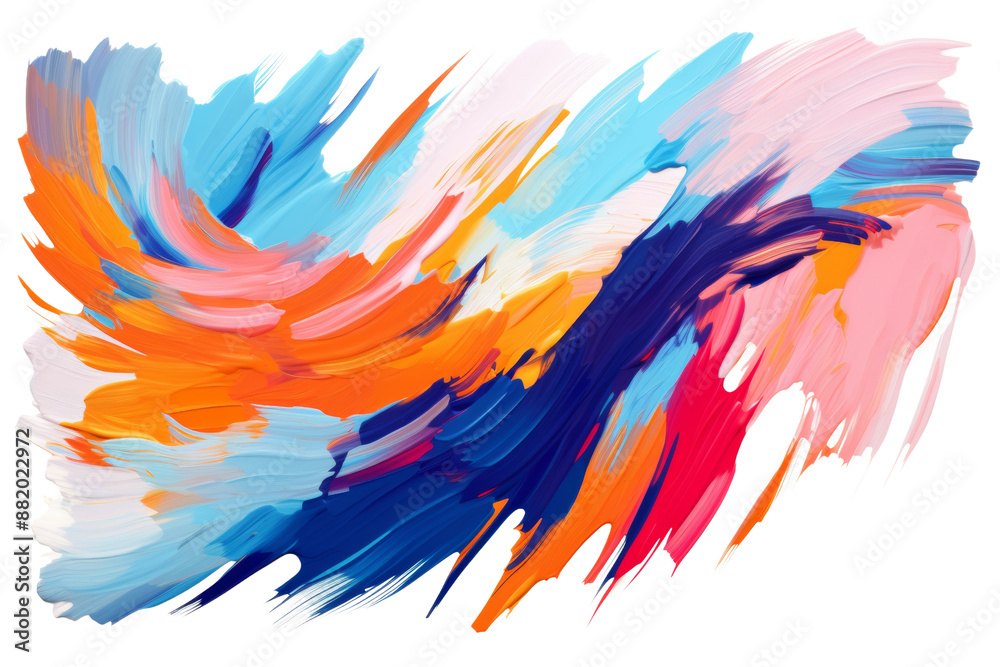 Poster Multiple overlapping brush strokes of various colors, abstract composition Isolated on white background