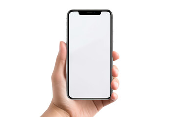 Modern smartphone with transparent screen in a hand Isolated on white background