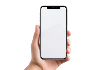 Modern smartphone with transparent screen in a hand Isolated on white background