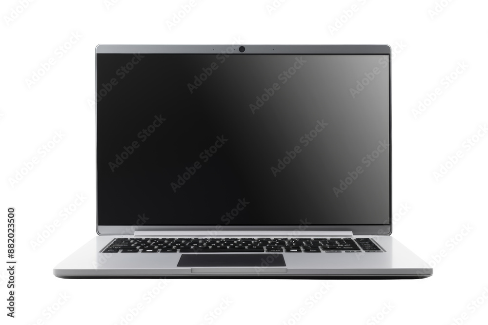 Poster modern laptop with transparent display screens, front view, isolated on white background