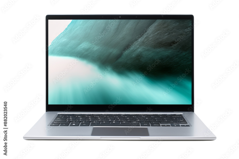 Aufkleber modern laptop mockup front view with transparent screens, isolated on white background
