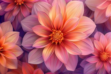 Obraz premium Close-Up of Delicate Pink and Orange Dahlias