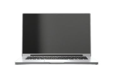 Modern laptop mockup front view with transparent screens, isolated on white background