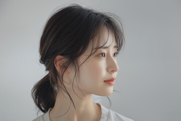 profile portrait of young asian woman with natural makeup
