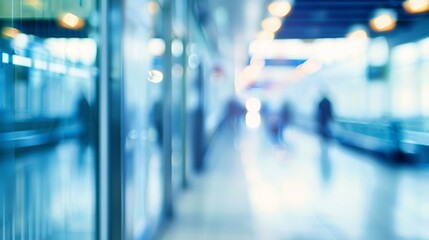 Abstract Blur Image of Airport Terminal Corridor with Passengers and Modern Architectural Design for Travel and Transportation Concept