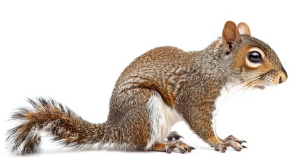 Fototapeta premium Adorable Tiny Squirrel Basking in Sunlight on White Background