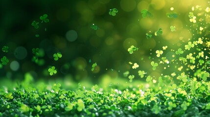 Obraz premium Clover Confetti with Green Bokeh Background