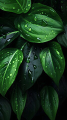 Fototapeta premium Digital green leaves and water drops poster mobile background