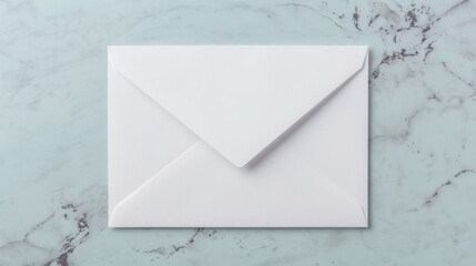A plain white envelope placed on a light marble background. Perfect for mailing, invitations, or simple correspondence needs.