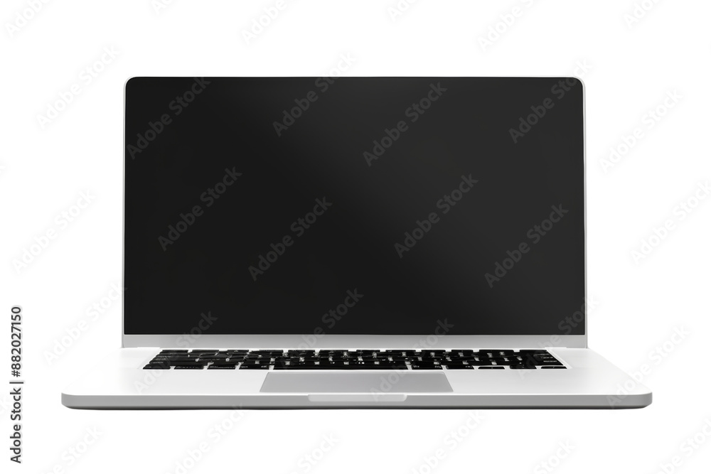 Poster front view of laptop with clear screens, isolated on white background