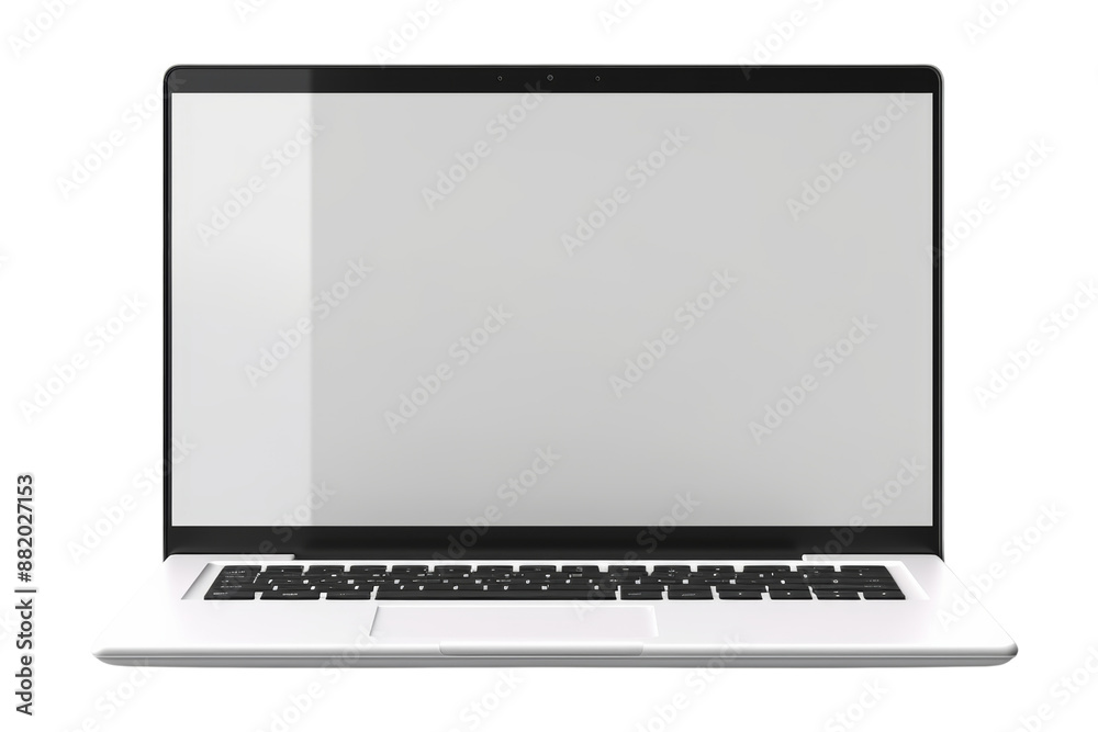 Poster front view of a modern laptop with transparent screens, isolated on white background