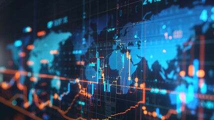 Global Business Connectivity in Digital Marketing Interface with Financial Charts and Graphs