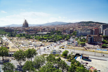 Fototapeta premium Skyline of Barcelona in Spain with Sagrada Familia