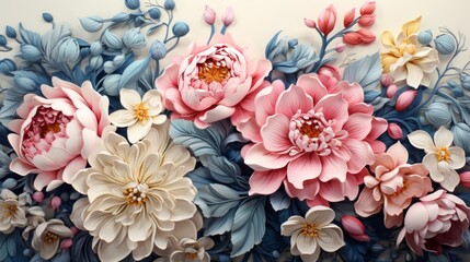 Paper Flower Arrangement in Blue and Pink Hues