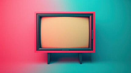Fototapeta premium Retro television with pink and teal background, showcasing a vintage aesthetic. Perfect for nostalgic and pop culture-themed designs or projects.