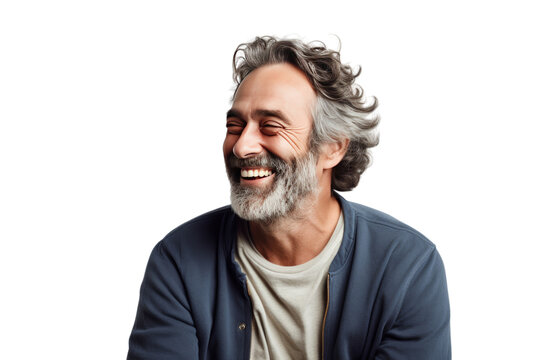 Middle-aged man making jokes Warm, relaxing atmosphere ,Isolated on white background