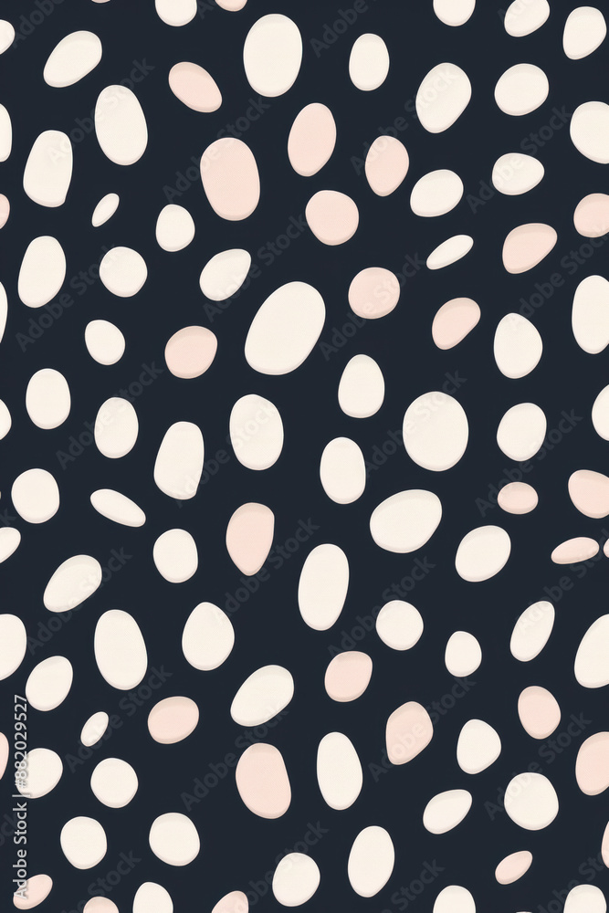 Wall mural abstract pattern with white and pink oval shapes on a dark background, creating a modern and playful