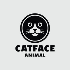 Cat Head Logo Vector, Animal Emblem Icon Symbol, Cute Face Mascot Creative Vintage Graphic Design