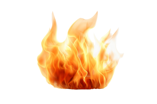 A photorealistic image of the fire emoji rendered in high definition, isolated on a white background.