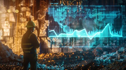 Construction Worker Observing Digital Stock Market Data