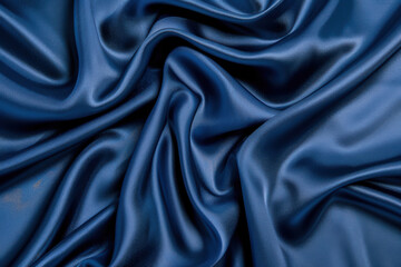 Obraz premium Luxurious close-up of silky, smooth dark blue satin fabric with elegant flow and rich texture, perfect for backgrounds and fashion graphy.