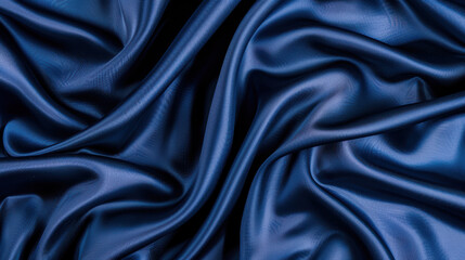 Obraz premium Luxurious navy blue silk fabric with elegant draping and smooth texture, ideal for fashion, upholstery, and interior design projects.