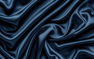 Fototapeta premium Luxurious dark blue silk fabric with smooth, folded texture and elegant appearance, perfect for fashion, interior design, and backgrounds.