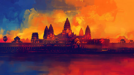 Fototapeta premium Angkor Wat Painting isolation background, Illustration