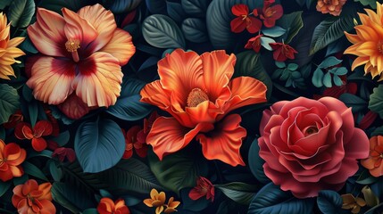 Fototapeta premium Vibrant Floral Tapestry: A Lush Garden