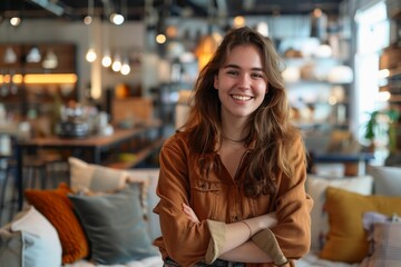 A friendly salesperson in a furniture store.